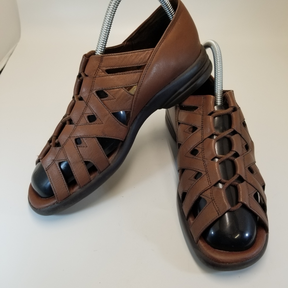 Paces Natalie Woman Sz 8.5M Brown Leather Sandal Loafer Lace Up Open Toe Lace Up